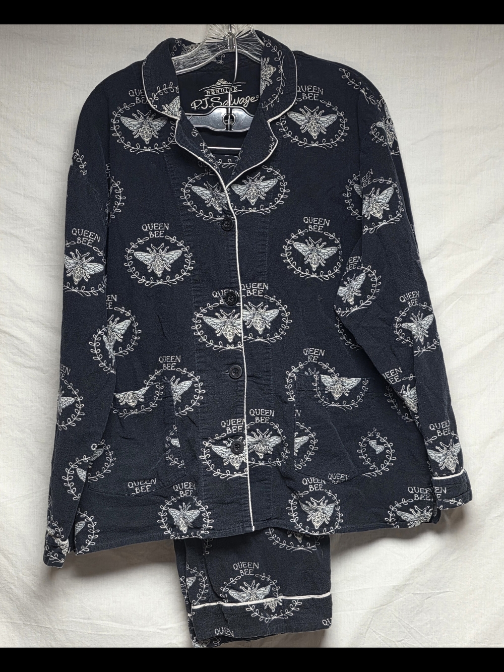 PJ Salvage Navy Queen Bee Pajama Set with White Motif